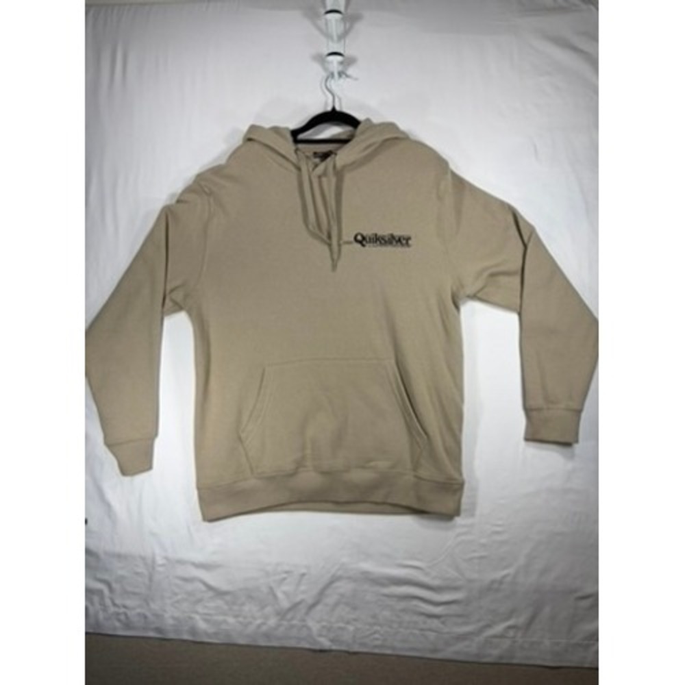 Quiksilver Hoodie Men Medium Tan Khaki Excellent Logo Graphic Surf Pullover